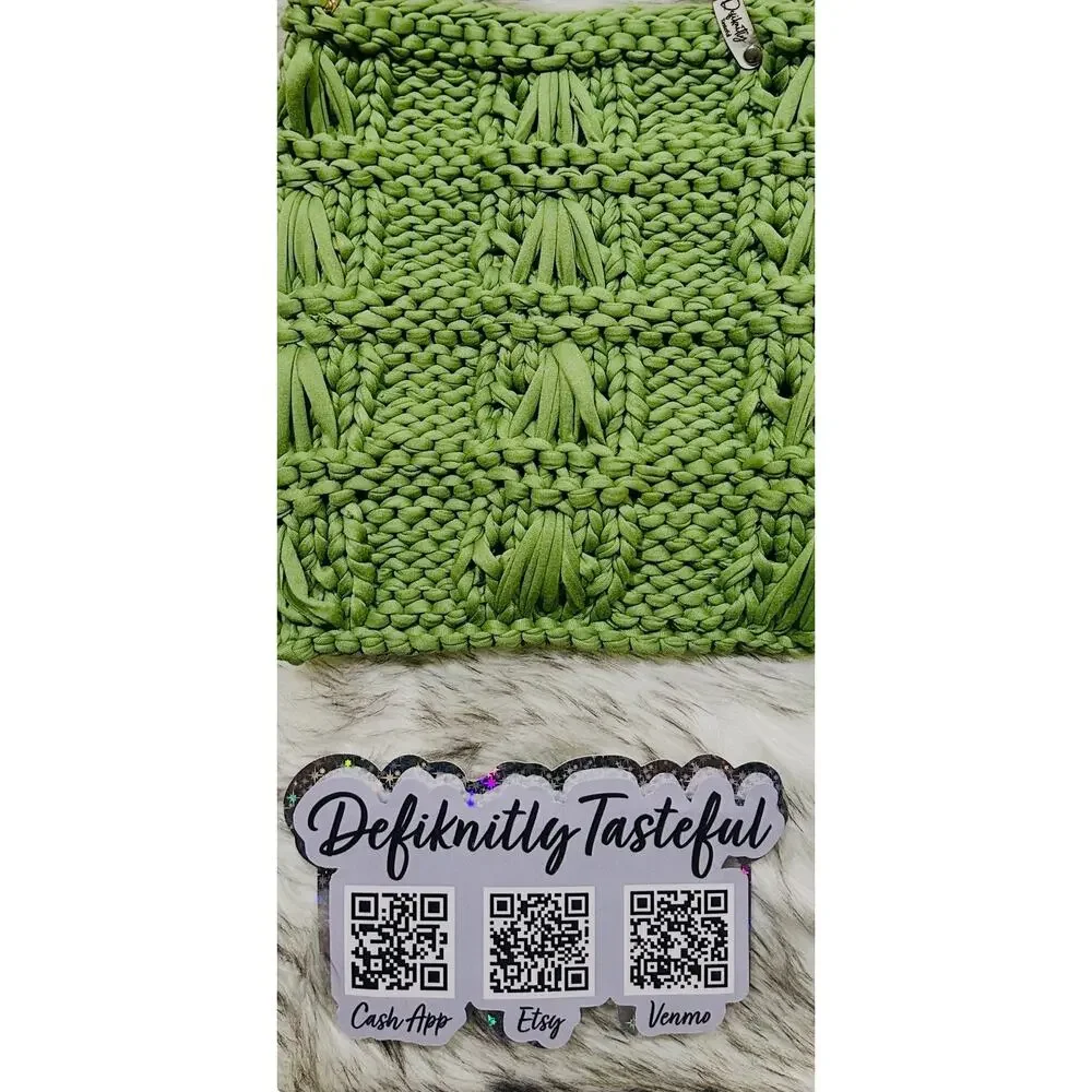 Hand Knit Avocado Green Crossbody Bag: T-Shirt Yarn Purse with Guitar Strap